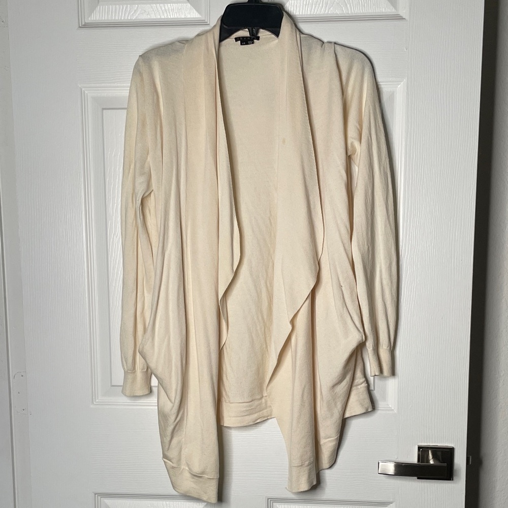 Theory Wool & Silk Blend Asymmetrical Open Front Cardigan With Pockets